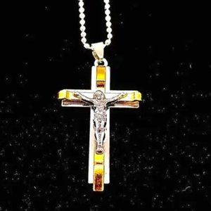 Men's Gold and Silver Tone Cross Titanium and Steel   $$$$$